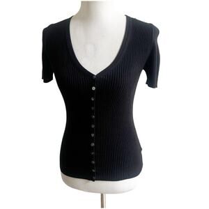 Moth By Anthropologie Short Sleeve Ribbed Sweater Black Size XS Goth Minimalist